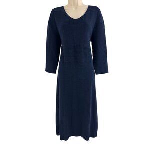 Talbots Navy Blue Textured Knit Midi Sweater Dress Size XL Fall Winter Career